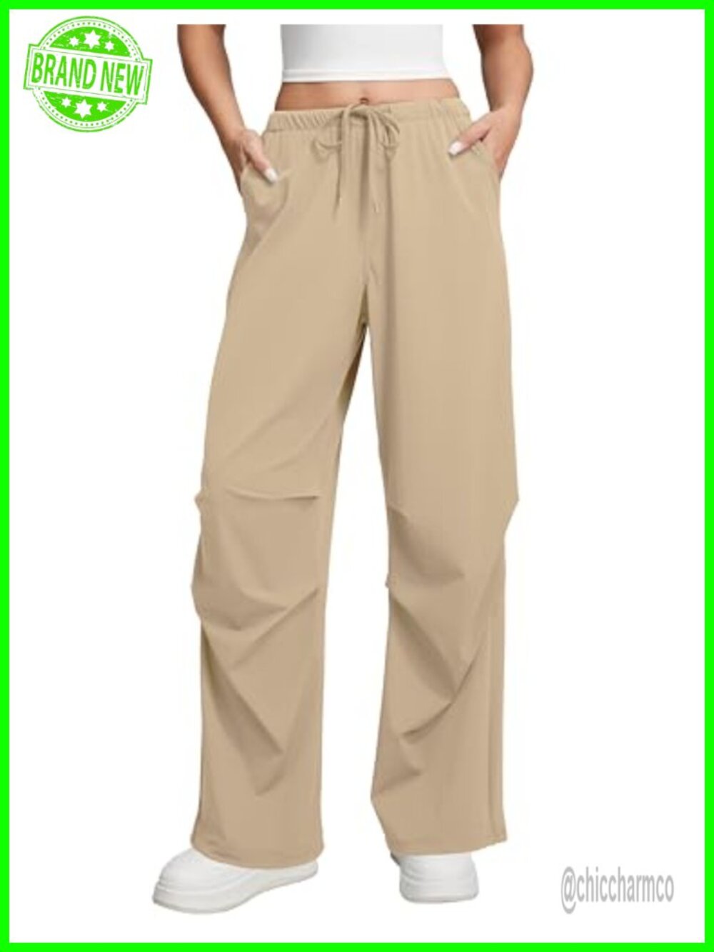 High Waisted Cargo Parachute Pants Relaxed Fit Utility Pockets